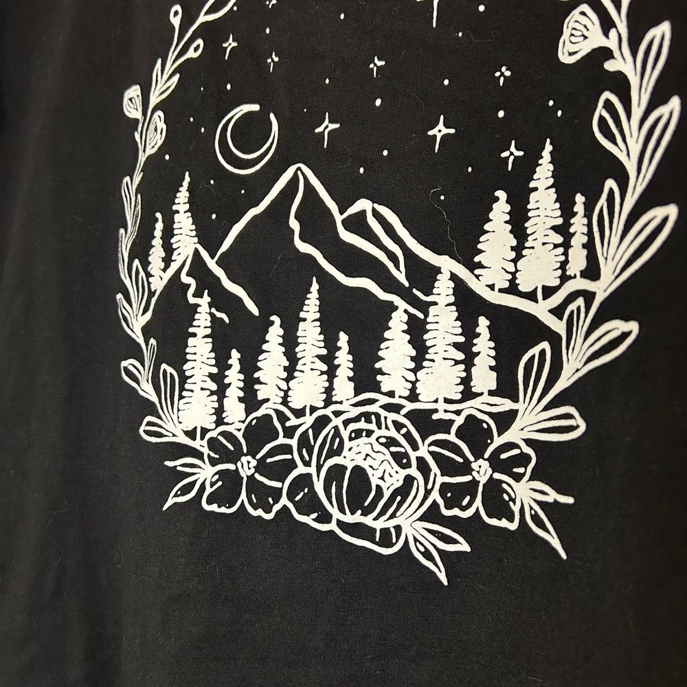 Womans Black Graphic Tee with Mountain Design - 1XL - Picture 3 of 4